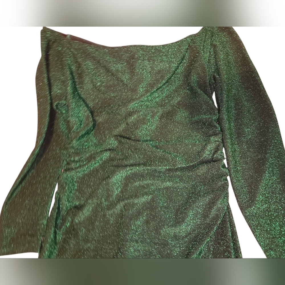 Shein Off Shoulder Plus Emerald Green Shimmering Evening Dress 2XL - Picture 3 of 13